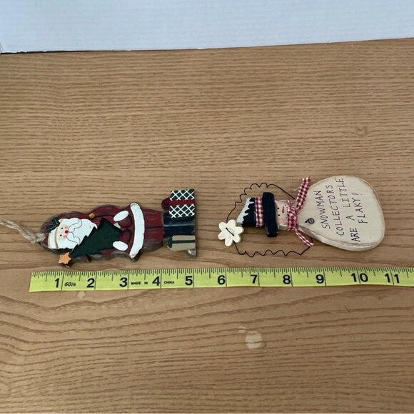 Rustic Wood Christmas Ornaments Set Of 3 Snowman Santa and Tree Primitive Decor - Picture 7 of 8